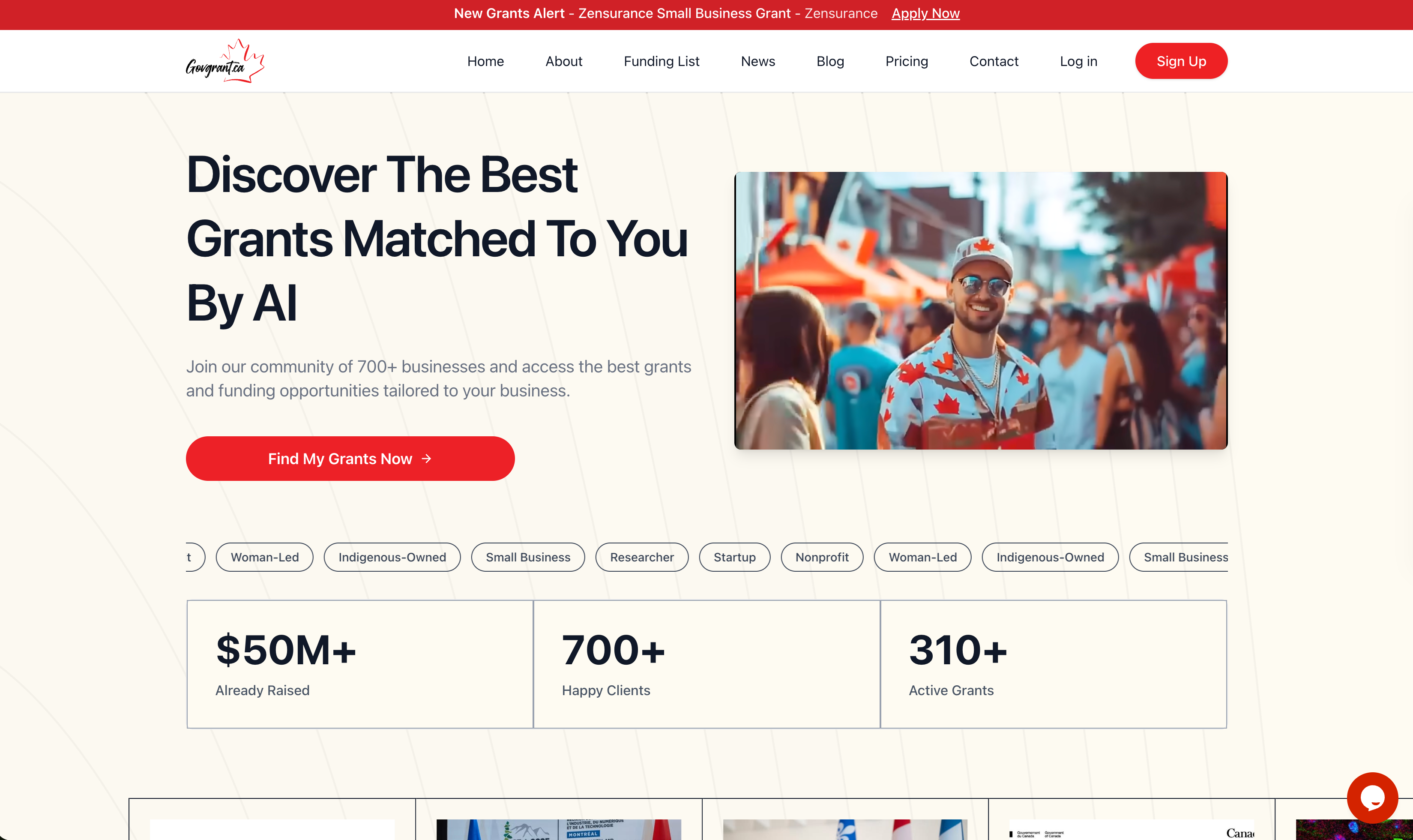 Govgrant.ca product interface